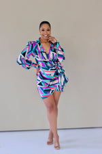 ABSTRACT COLOR BLOCK WRAP DRESS
